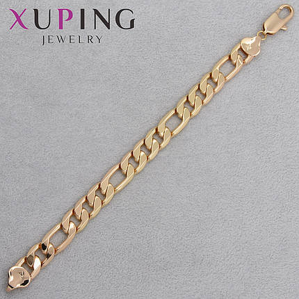 Браслет Xuping Jewerly золотистого цвета застёжка карабин плетение картье длина 20 см ширина 12 мм, фото 1