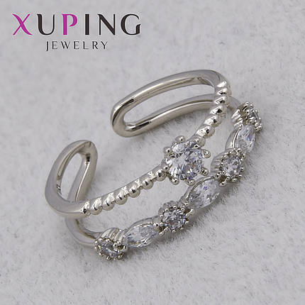 Кольцо серебристого цвета Xuping Jewelry медицинский сплав с белыми кристаллами 18К незамкнутое ширина 5 мм, фото 1