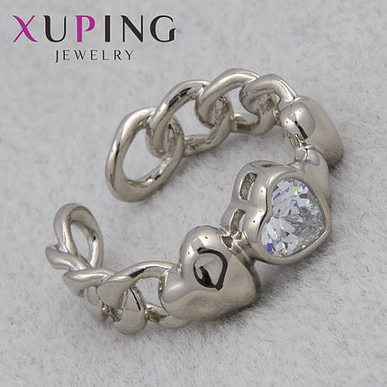 Кольцо серебристого цвета Xuping Jewelry медицинский сплав с белым цирконом 18К незамкнутое ширина 6 мм, фото 1