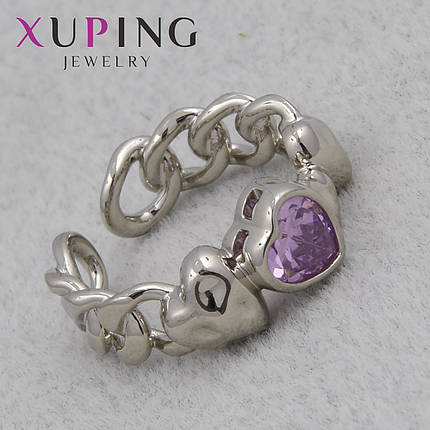 Кольцо серебристого цвета Xuping Jewelry медицинский сплав с розовым цирконом 18К незамкнутое ширина 6 мм, фото 1