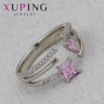 Кольцо серебристого цвета Xuping Jewelry медицинский сплав с розовыми кристаллами 18К незамкнутое ширина 7 мм, фото 1