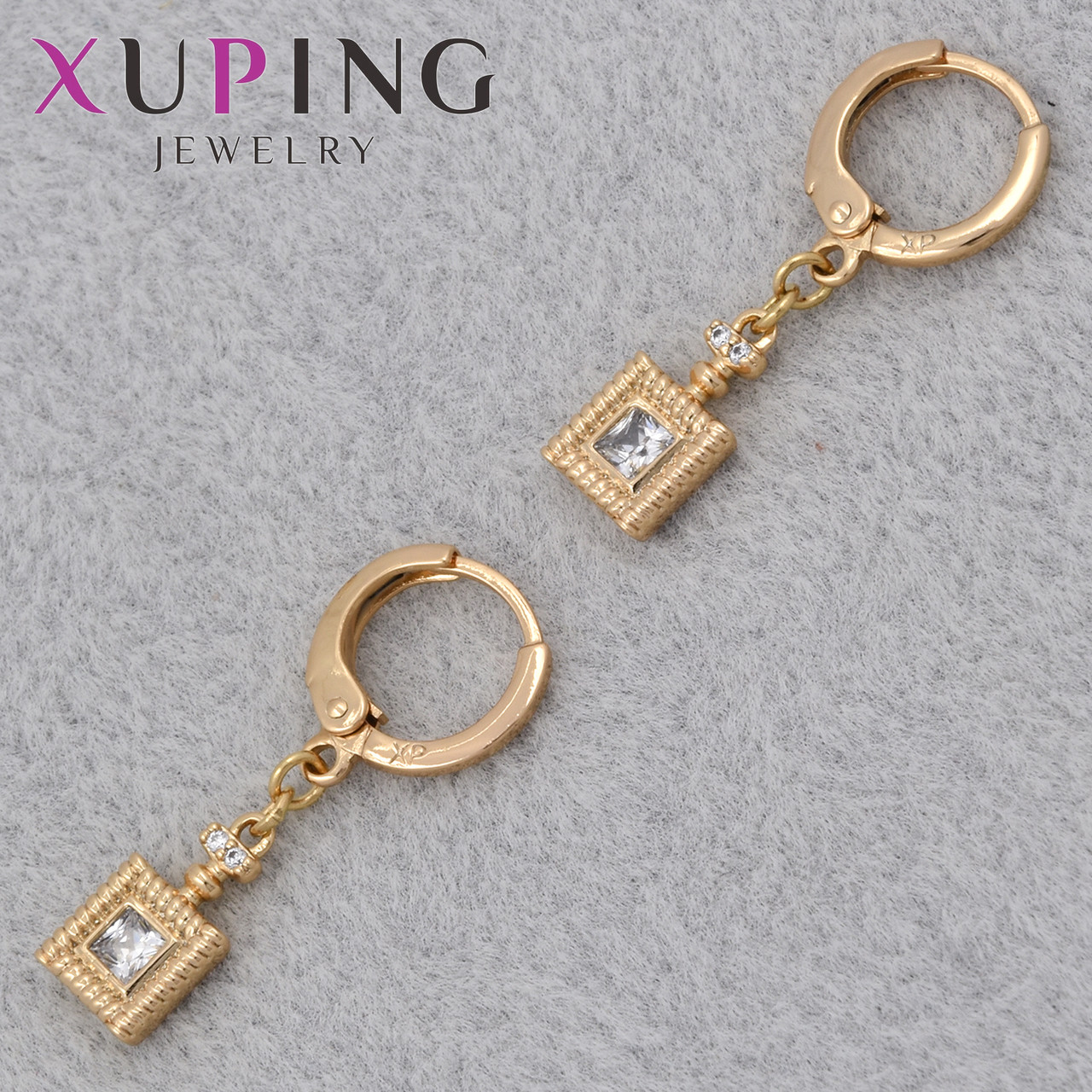 Серёжки женские позолота 18K Xuping Jewelry кольцо конго с висюльками и белыми стразами диаметр колечка 11 мм