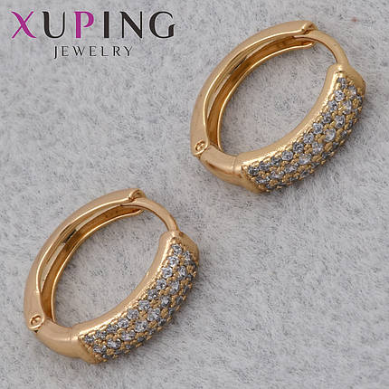 Серёжки женские позолота 18K Xuping Jewelry кольцо конго с белыми хрустальными камушками диаметр колечка 15 мм, фото 1
