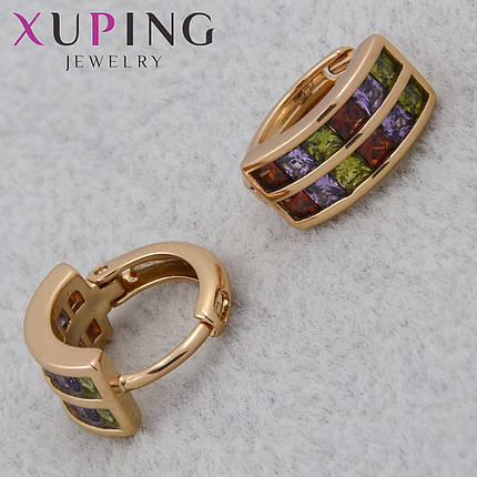 Серёжки женские позолота 18K Xuping Jewelry кольцо конго с с разноцветными кристаллами диаметр колечка 13 мм, фото 1