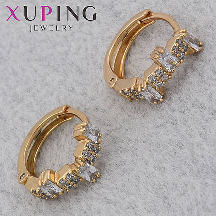 Серёжки женские позолота 18K Xuping Jewelry кольцо конго с с разноцветными кристаллами диаметр колечка 13 мм, фото 1