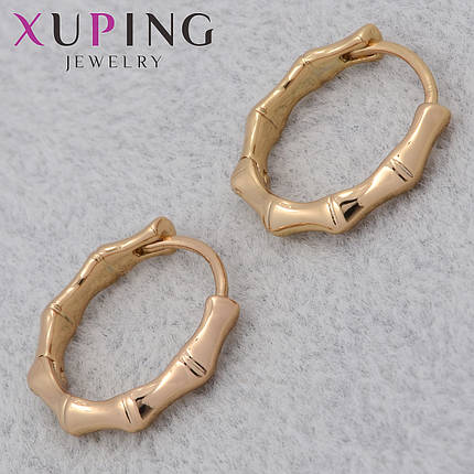 Серёжки женские позолота 18K Xuping Jewelry кольцо конго волнистые диаметр колечка 16 мм, фото 1
