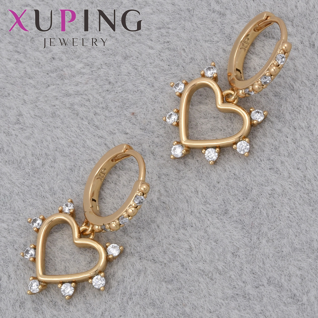 Серёжки женские позолота 18K Xuping Jewelry кольцо конго с белыми стразами сердечки диаметр колечка 11 мм