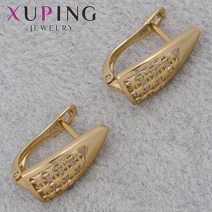 Серьги женские золотистого цвета Xuping Jewelry английская застёжка лодочка с узорами размер 15х6 мм, фото 1