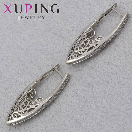 Серёжки английская застежка сребристого цвета Xuping Jewelry покрыты родием рисунок и кристаллы размер 35х4 мм, фото 1