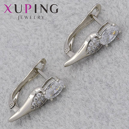 Серёжки английская застежка сребристого цвета Xuping Jewelry покрыты родием кристаллы форма перчиков 16х5 мм, фото 1