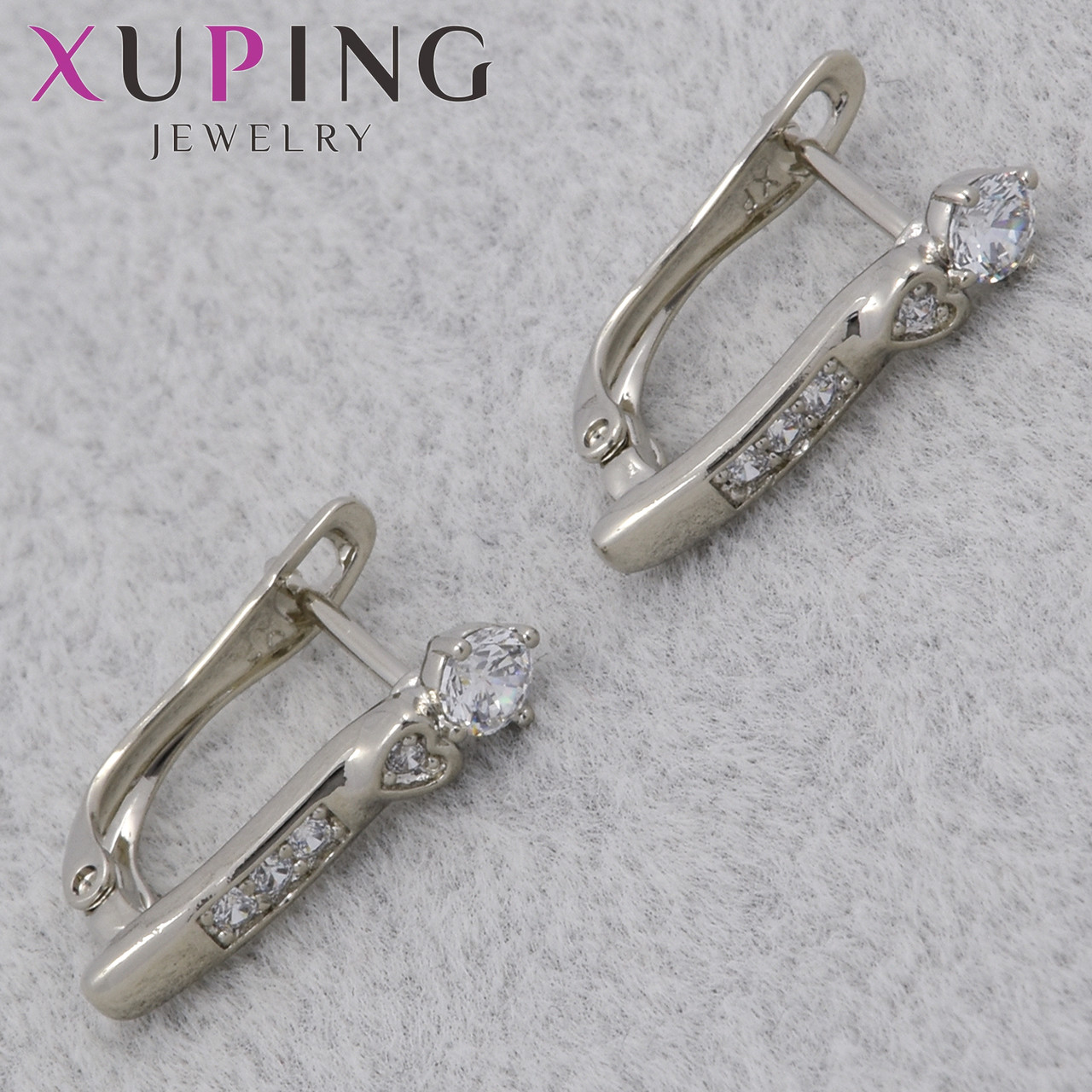 Серёжки английская застежка сребристого цвета Xuping Jewelry покрыты родием кристаллы классика  18х3 мм