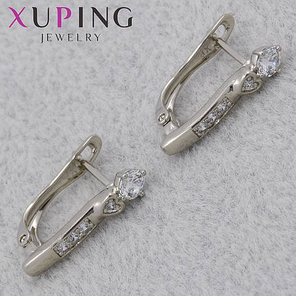 Серёжки английская застежка сребристого цвета Xuping Jewelry покрыты родием кристаллы классика 18х3 мм, фото 1
