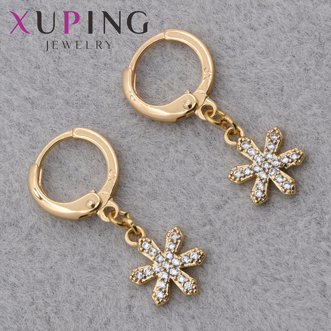 Серёжки женские позолота 18K Xuping Jewelry кольцо конго с белыми стразами снежинки диаметр колечка 10 мм