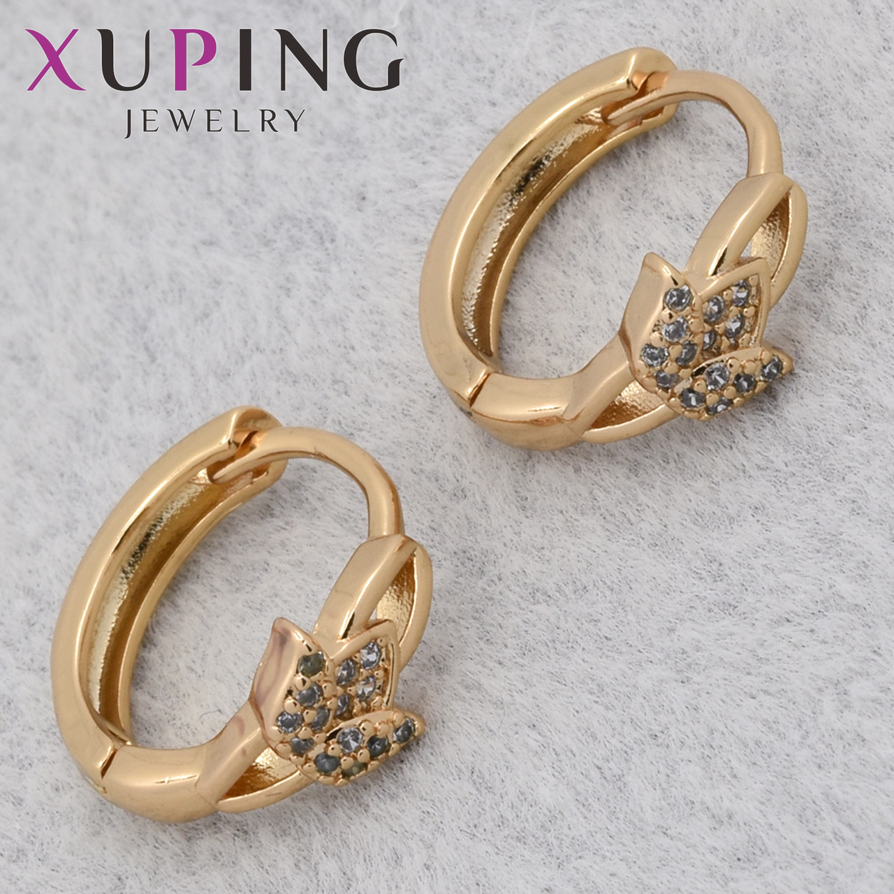 Серёжки женские позолота 18K Xuping Jewelry кольцо конго с белыми камушками цветочки диаметр колечка 15 мм