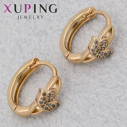 Серёжки женские позолота 18K Xuping Jewelry кольцо конго с белыми камушками цветочки диаметр колечка 15 мм, фото 1