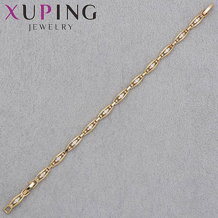 Браслет золотистого цвета Xuping Jewerly 18К с белыми кристаллами застёжка шарнир длина 19 см ширина 5 мм, фото 1