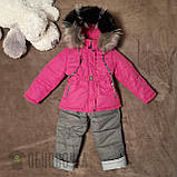 Зимовий світловідбивний термокомбінезон Принцеса на дівчинку Рожевий дитячий комбінезон з курткою зима 80, фото 2