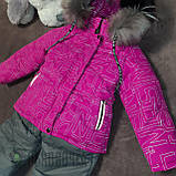 Зимовий світловідбивний термокомбінезон Принцеса на дівчинку Рожевий дитячий комбінезон з курткою зима 80, фото 4