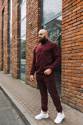 Бордовий спортивний костюм теплий чоловічий на блискавці без капюшона стильний костюм зимовий молодіжний на хлопця, фото 3