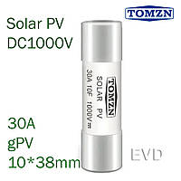 Предохранитель цилиндрический плавкий 10x38мм 30А TOMZN для солнечных панелей (PV систем) gPV SOLAR PV - 1 ш