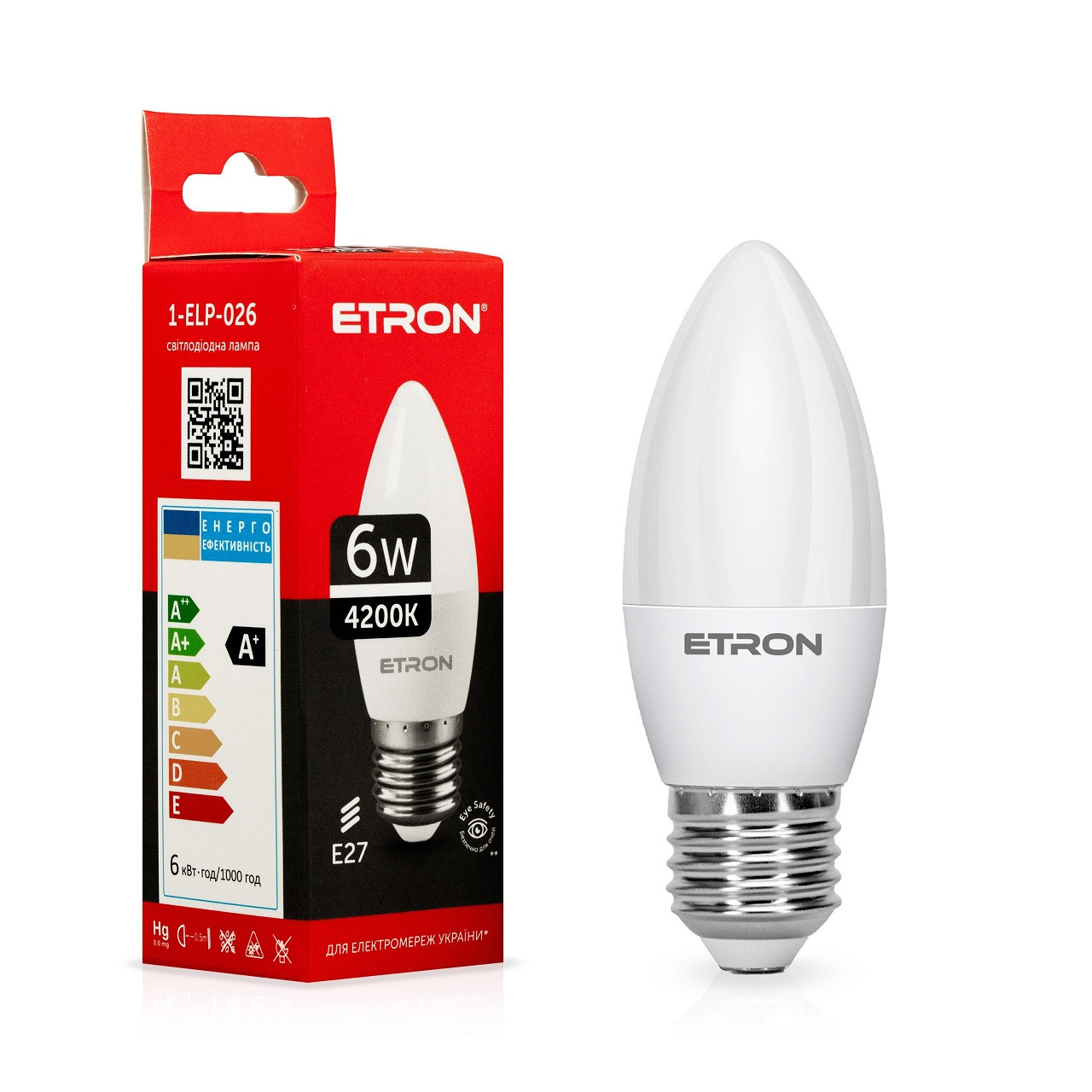 LED лампа 6W E27 C37 220V 4200K ETRON 1-ELP-026 лампа денного світла, фото 1