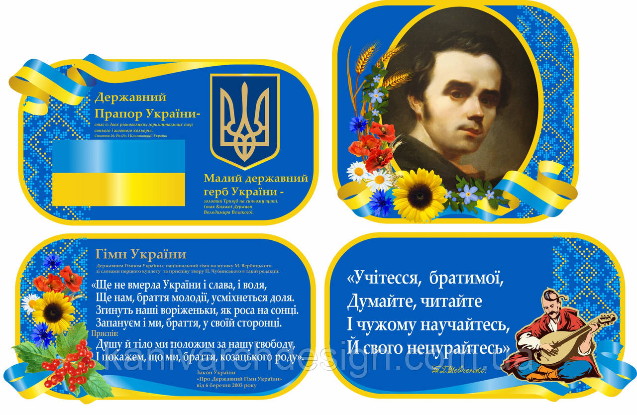 Стенд "СИМВОЛІКА УКРАЇНИ" №3 комплект з 4 стендів розміром 850х460мм, 660х605мм, фото 1