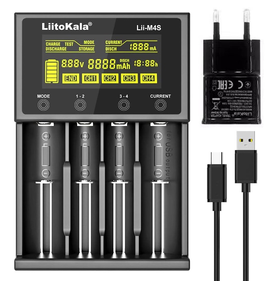Інтелектуальний зарядний пристрій LiitoKala Lii-M4S для батарей 18650, AA, AAA Li-Ion, Ni-MH / Cd
