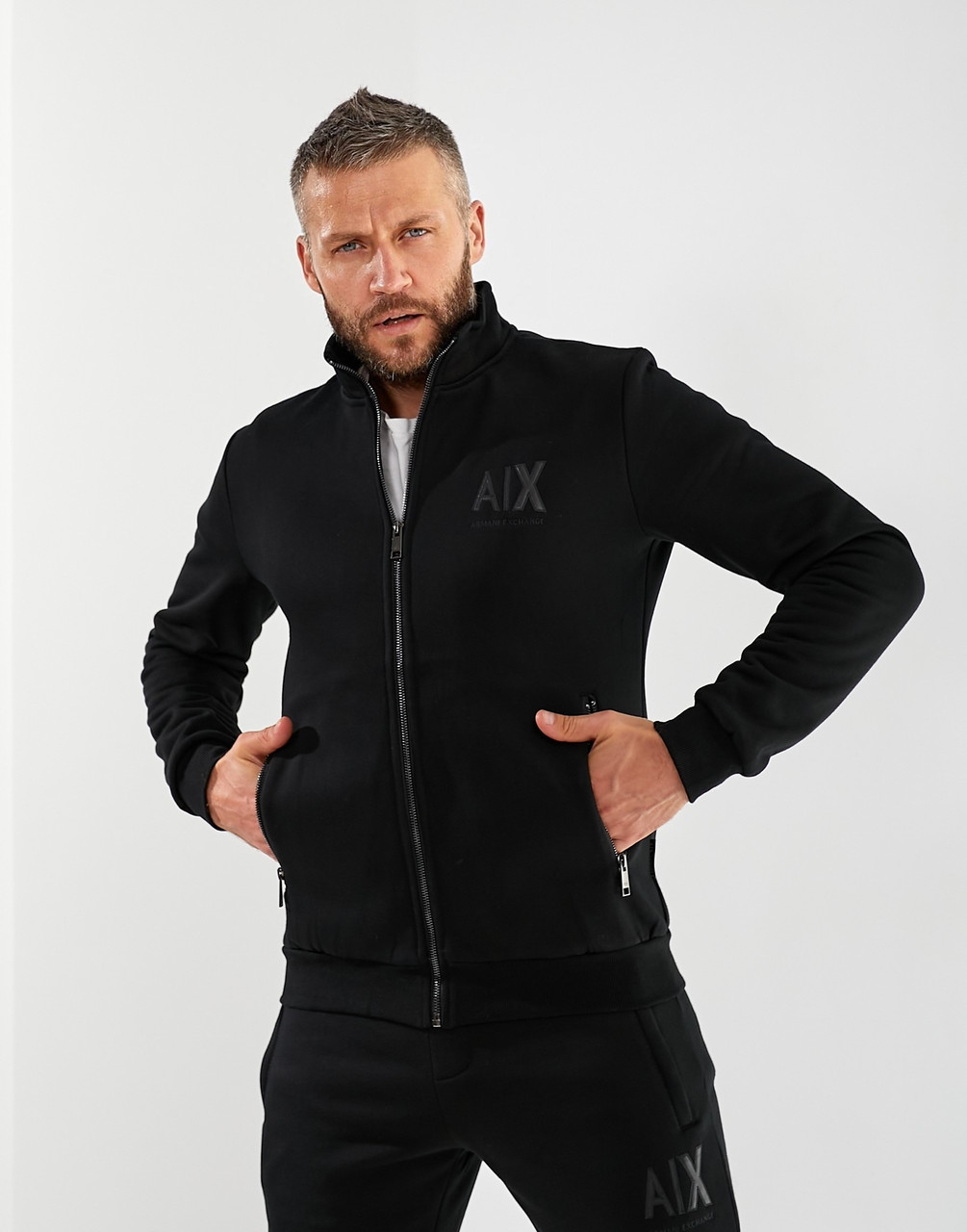 Чоловічий спортивний костюм Armani Exchange теплий брендовий спорт костюм Армані чорний