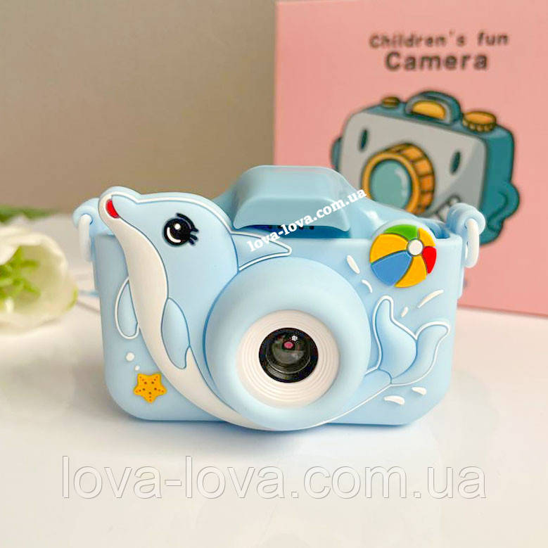 Дитячий цифровий фотоапарат на дві камери Children's fun Camera у чохлі у формі дельфіна Blue