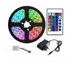 Світлодіодна стрічка LED багатобарвна 3528 RGB комплект 5м з пультом