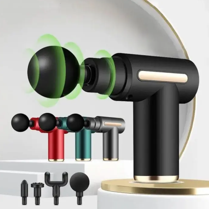 Масажер м'язовий ручний Massage Gun Акумуляторний перкусійний Масажний 4 насадки для рук ніг шиї