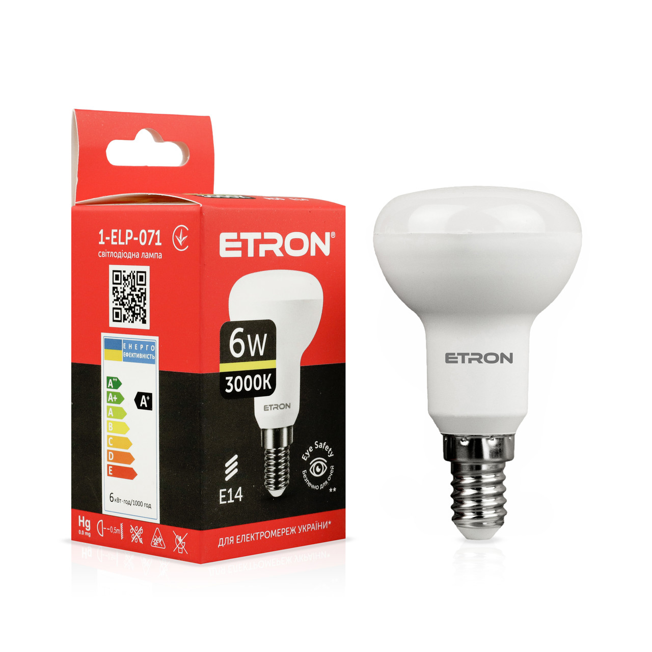 Світлодіодна LED лампа ETRON 6W R50 3000K 220V E14 тепле світло