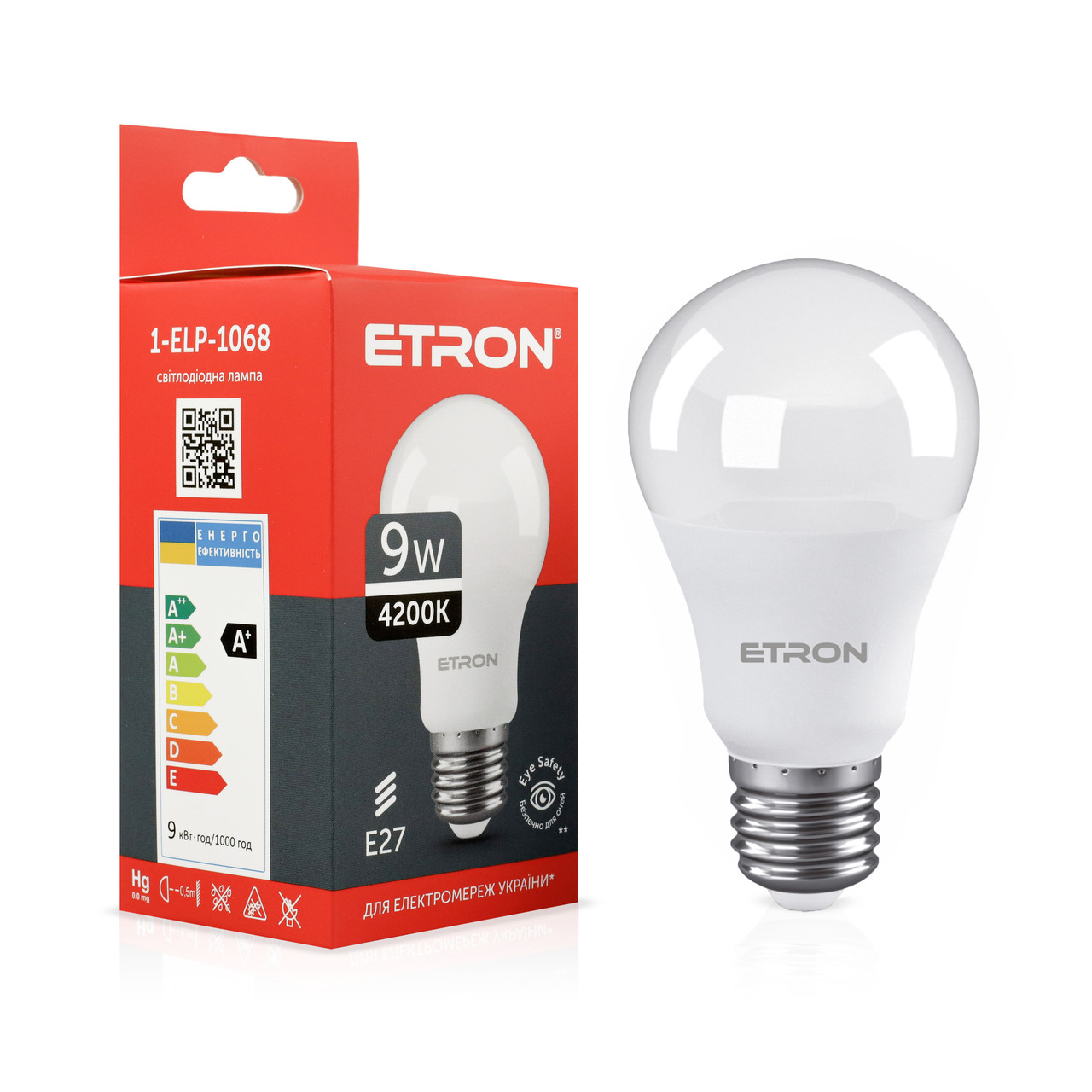 Світлодіодна лампа ETRON A60 9W 4200K E27 1-ELP-1068