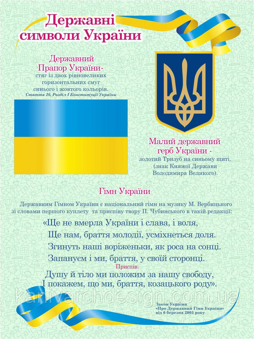 Стенд "СИМВОЛІКА УКРАЇНИ" №5 розміром 1000х750мм , фото 1