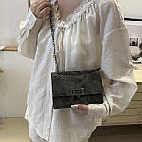 Жіноча класична сумка 10368 на ланцюжку сіра, фото 9