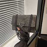 Жіноча класична сумка 10368 на ланцюжку сіра, фото 8