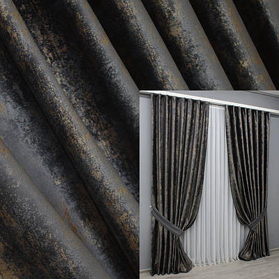 Комплект штор (2шт. 1,5х2,9м.) оксамит (бархат), колекція "Афіна", Туреччина. Колір графітовий з золотистим Код 1540ш 33-0805