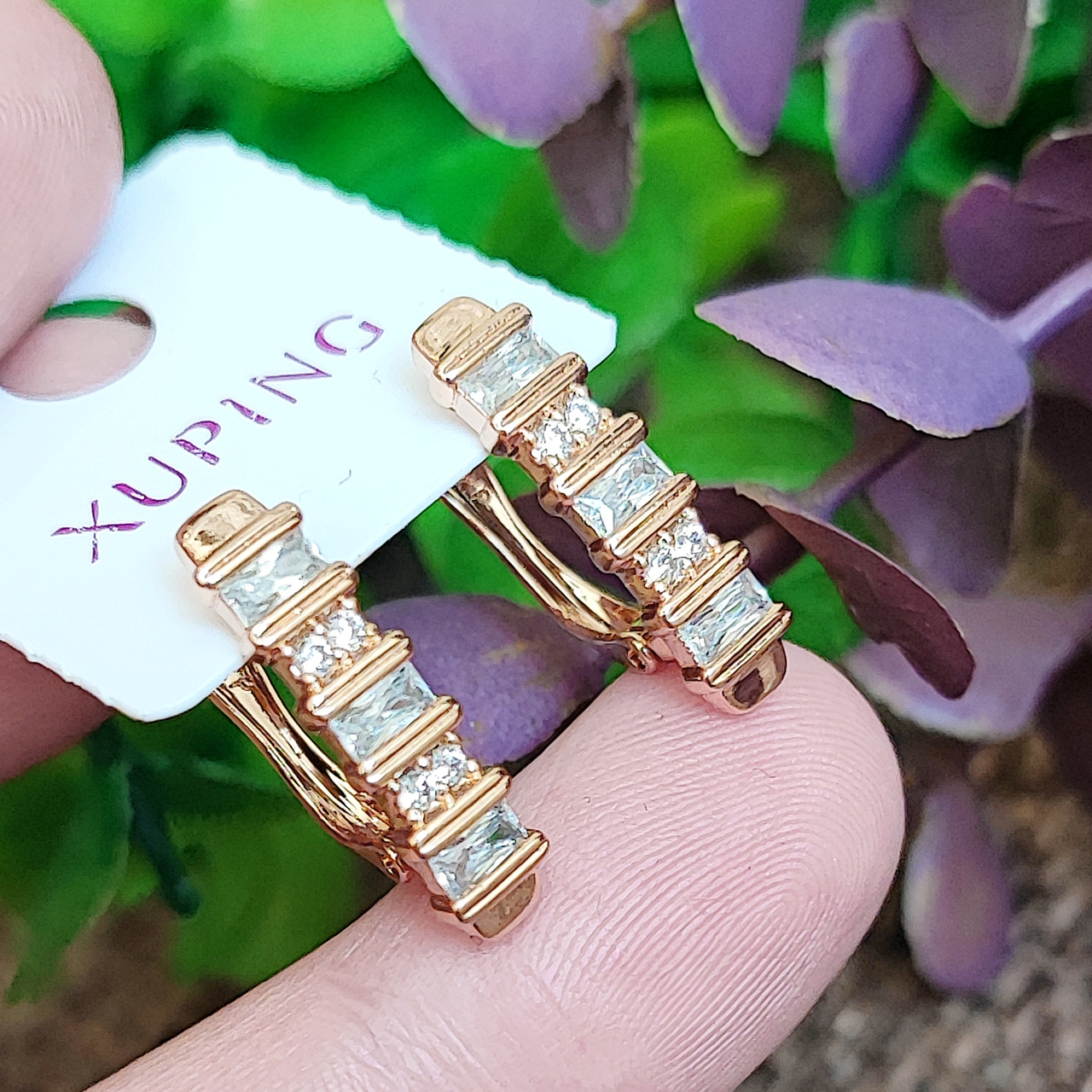 Сережки Xuping довжина 1.9см ширина 4мм медичне золото позолота 18К с1494