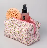 Косметичка женская с цветами Органайзер для хранения косметики 17х10х10,5 см Розовый с белым