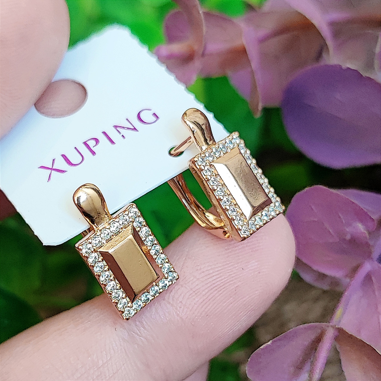 Сережки Xuping довжина 1.6см ширина 8мм медичне золото позолота 18К с1495