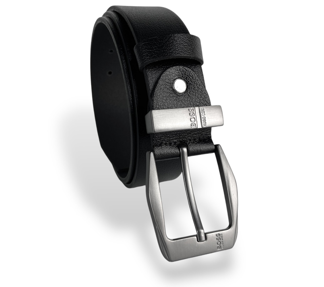 Ремінь чоловічий шкіряний BOSS ширина 40мм колір Чорний пряжка темний-нікель, фото 1