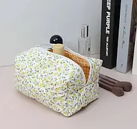 Косметичка женская с цветами Органайзер для хранения косметики 17х10х10,5 см Желтый с белым