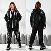 Зимовий спортивний жіночий костюм батал з тринитки на флісі з капюшоном і написами, фото 3