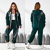 Зимовий спортивний жіночий костюм батал з тринитки на флісі з капюшоном і написами, фото 5