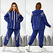 Зимовий спортивний жіночий костюм батал з тринитки на флісі з капюшоном і написами, фото 6
