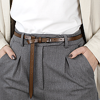 Ремінь жіночий вузький шкіряний з дірочками SF-1545 світло-коричневий (115 см)