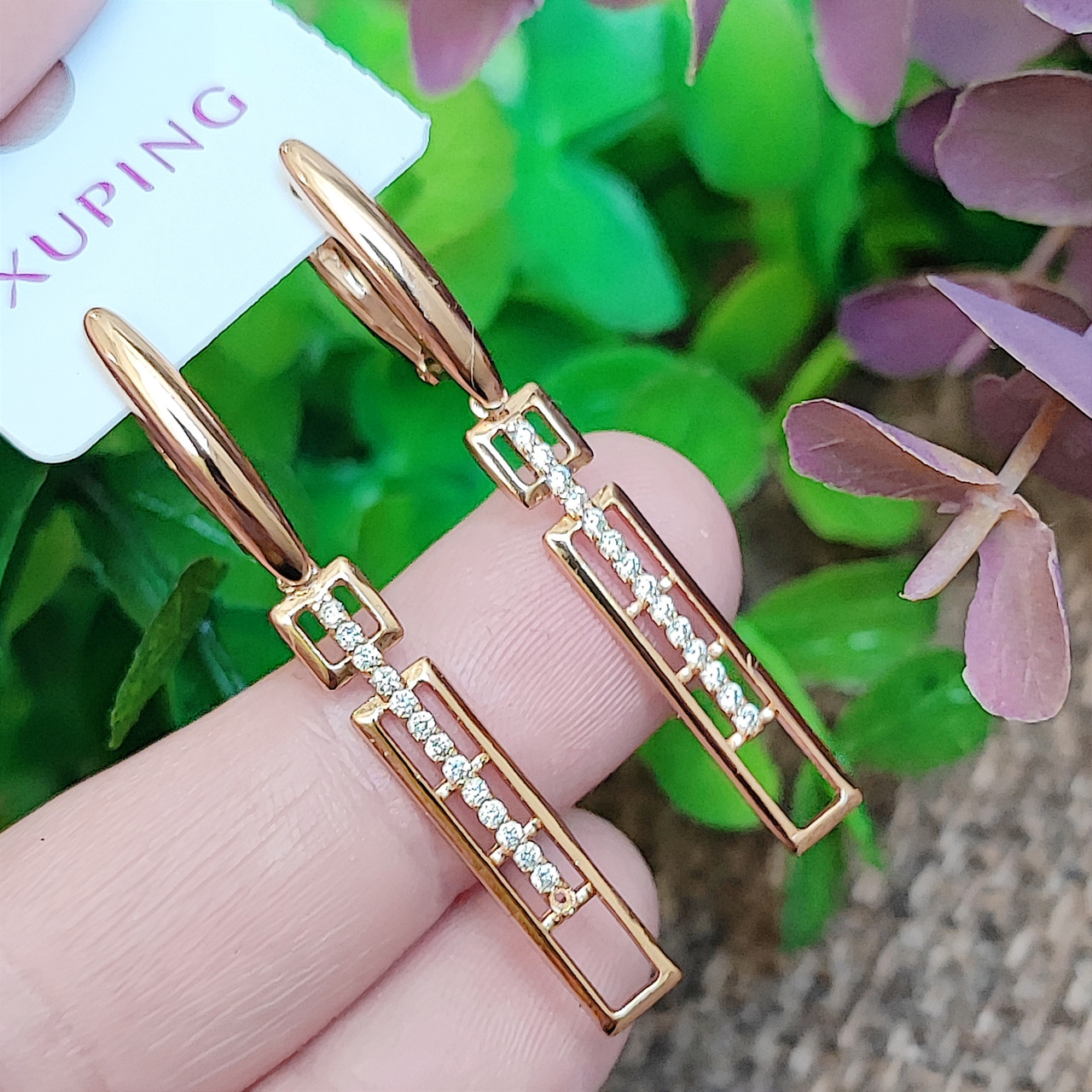 Сережки Xuping довжина 4.3см ширина 5мм медичне золото позолота 18К с1498