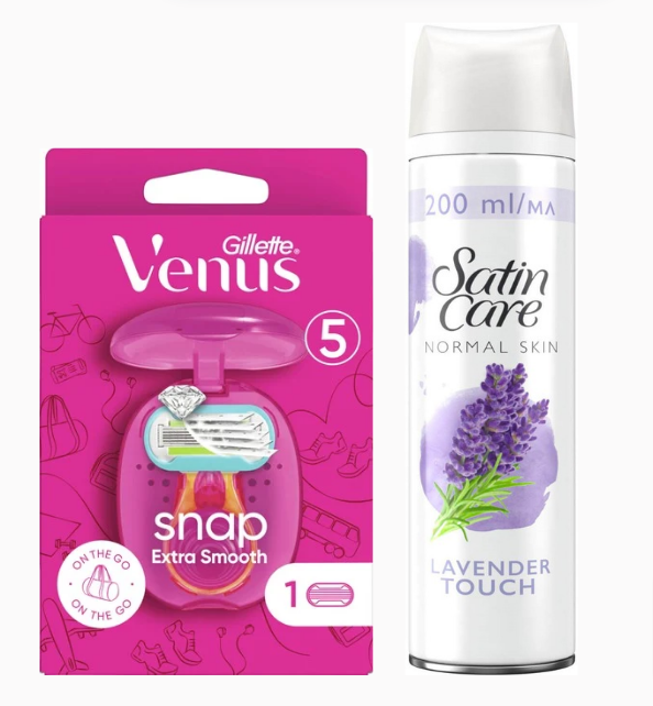 Жіночий станок Gillette Venus Snap Extra Smooth з футляром + гель Gillette Satin Care Gel Lavender 200 мл