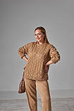 Светр жіночий вовна мохер коса прямий крій 48-52 бежевий, фото 2