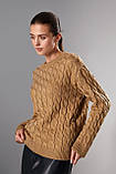 Светр жіночий вовна мохер коса прямий крій 48-52 бежевий, фото 3